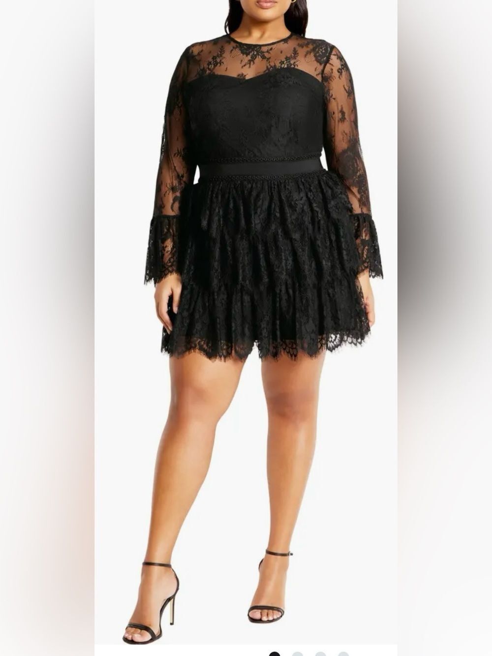 City Chic Black Lace Tiered Mini Dress-Skirt